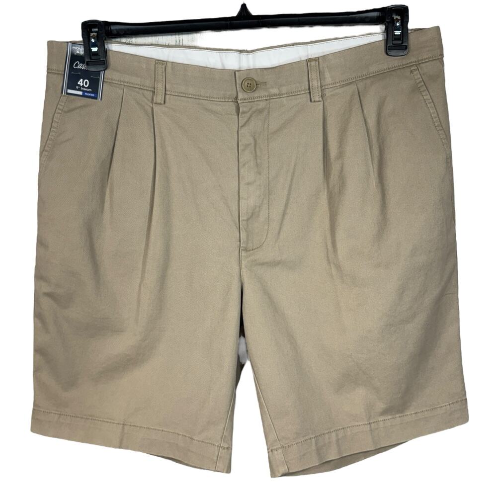 Roundtree & Yorke SZ 40 Casual Shorts Classic Fit Pleated 9" Inseam Zip-Fly Tan